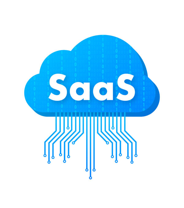 SaaS - Software as a service. Cloud sevice, synchronize. Vector illustration